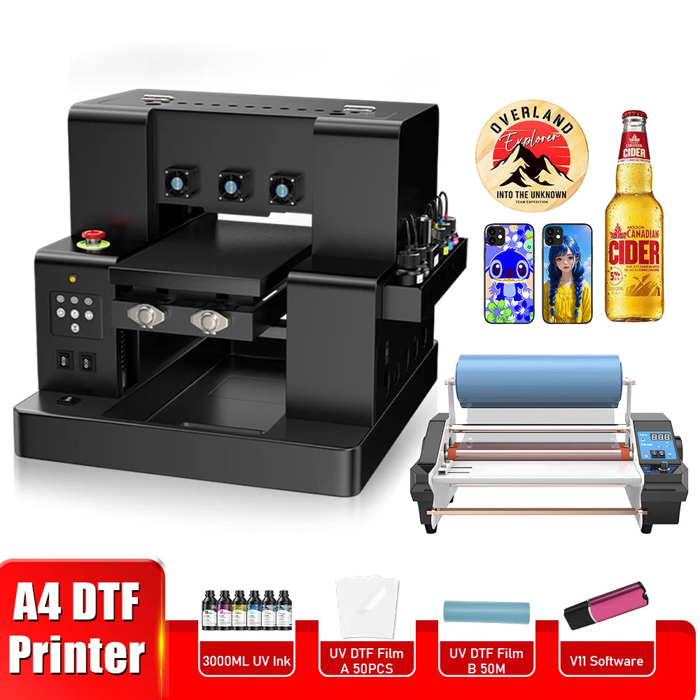 A4 uv dtf printer For Epson xp600 printer head uv dtf sticker printer with laminator for phone case glass acrylic metal uv print
