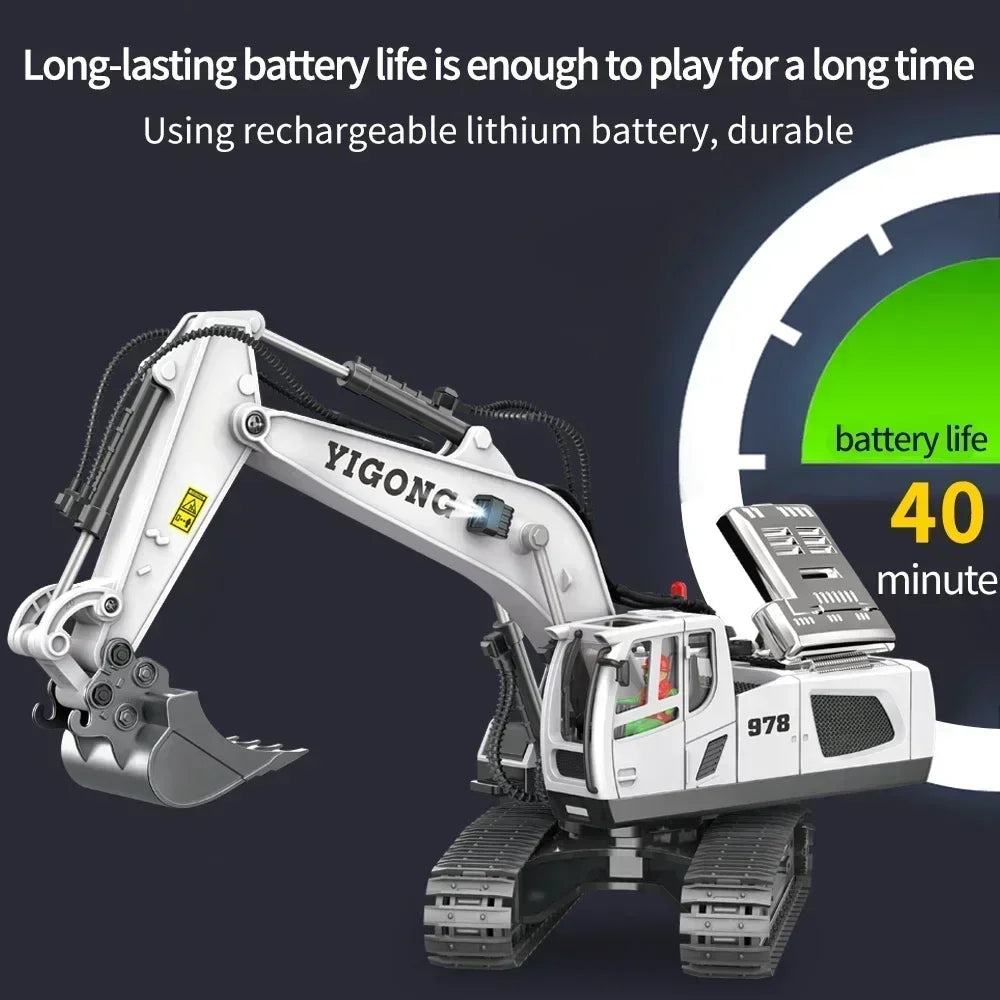 Excavator Dump Trucks 2.4G High Tech 11 Channels RC Bulldozer Alloy Plastic Engineering Vehicle Electronic Toys For Boy Gifts