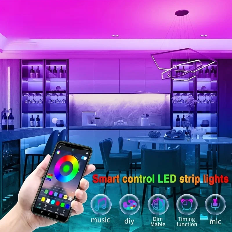 RGB 2835 LED Strip Light Bluetooth App Smart Control  Flexible Diode Tape Ribbon TV Desktop Backlight Music Sync Decor For Home
