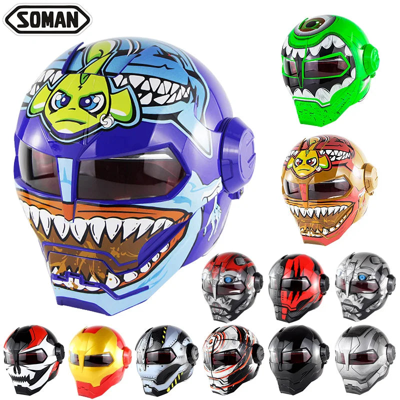 Flip up Motorcycle Helmet Ironman Verspa Street Full Face Casco Moto Cruiser Chopper Cafe Racer Capacetes