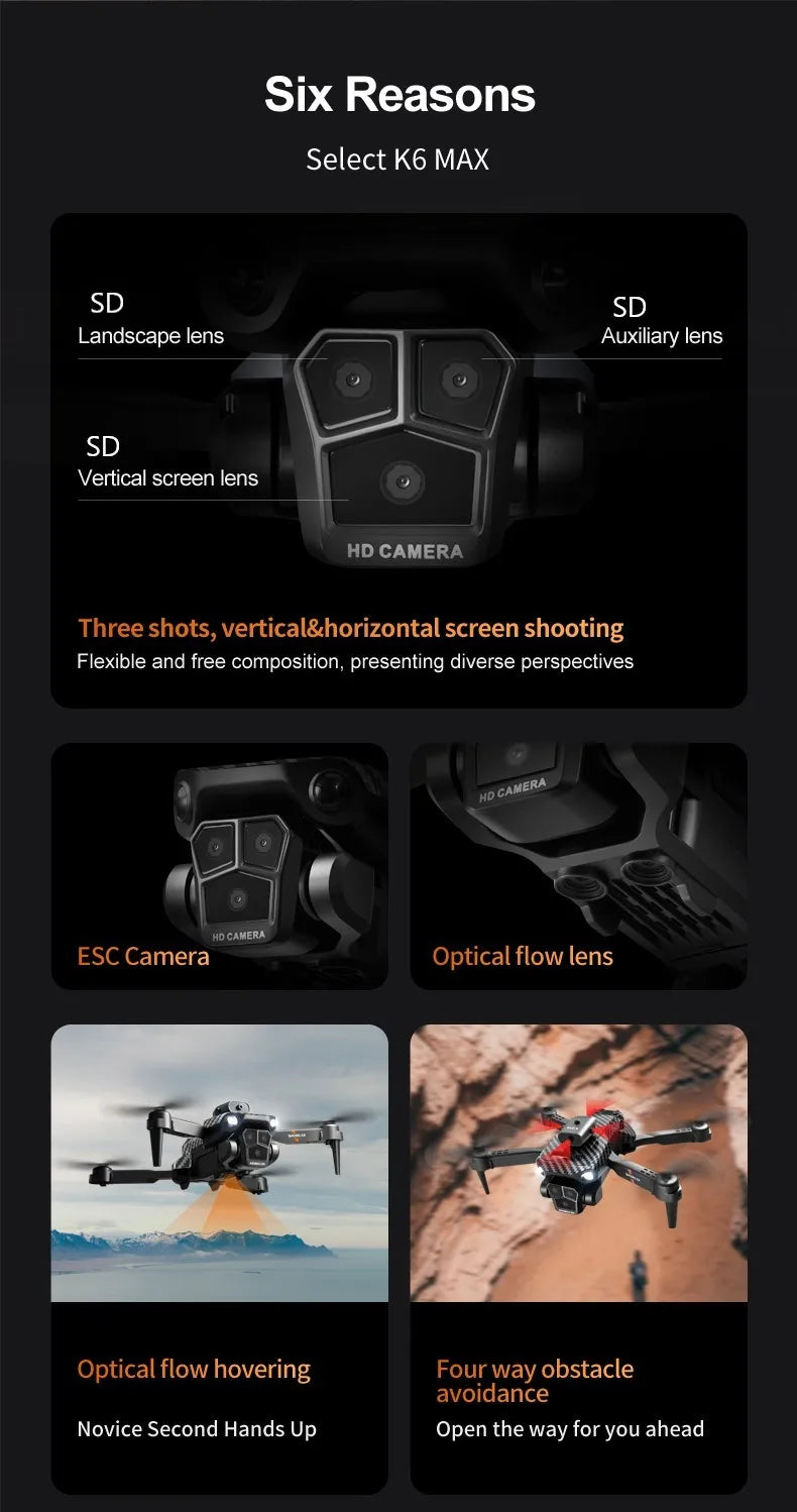 New K6 Max RC Drone 8K Professional Three Cameras Optical Flow Four-way Obstacle Avoidance Aerial Photography Quadcopter