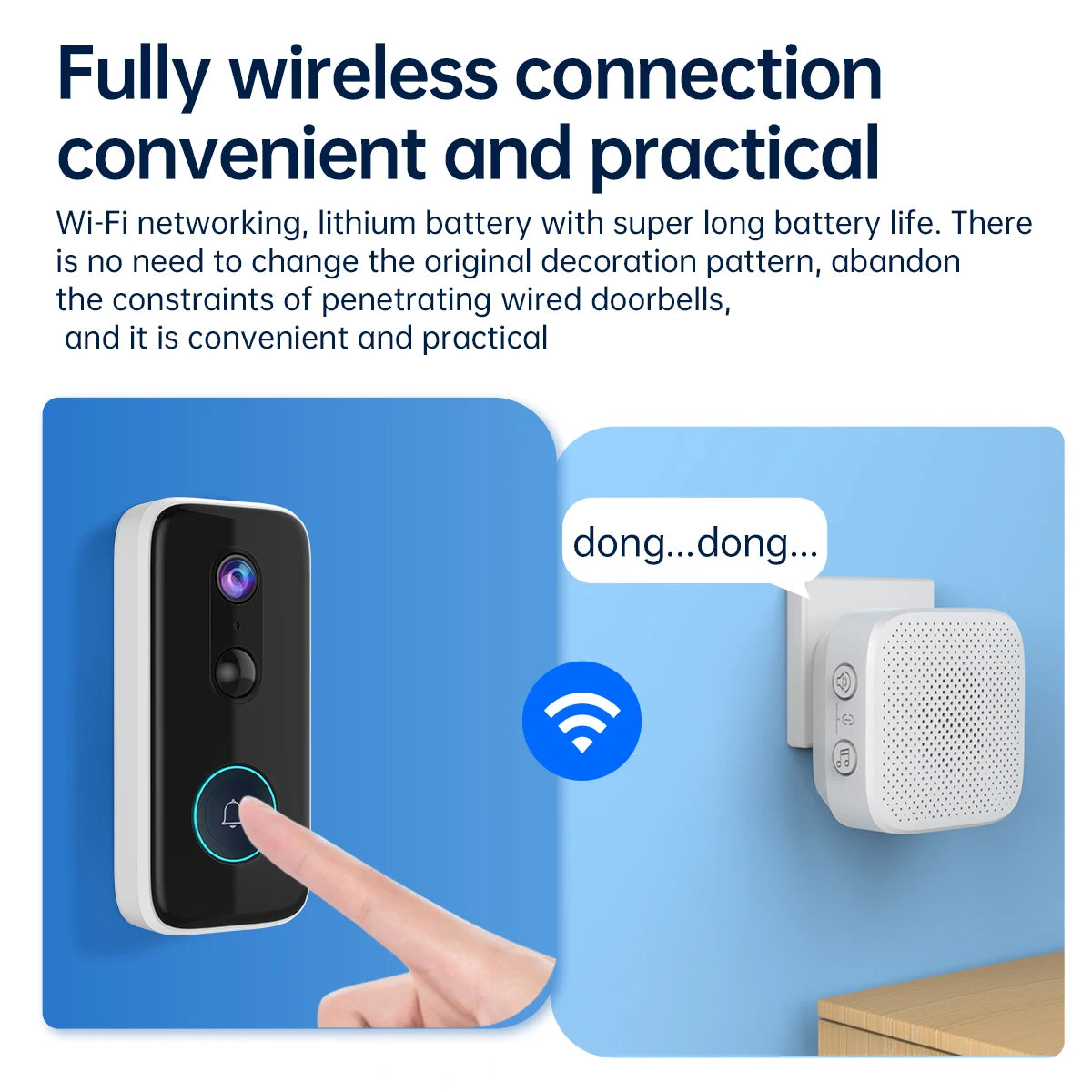 JOOAN 2K HD wireless doorbell camera, smart doorbell video Home Intercom HD night vision 2.4G WIFI rechargeable security doorbel