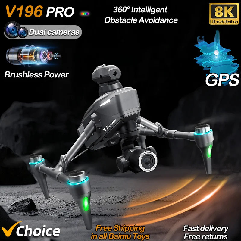 New V196 5G GPS Drone 8K Professional Dual Camera Brushless WIFI FPV Obstacle Avoidance Optical Flow RC Foldable Quadcopter Toys