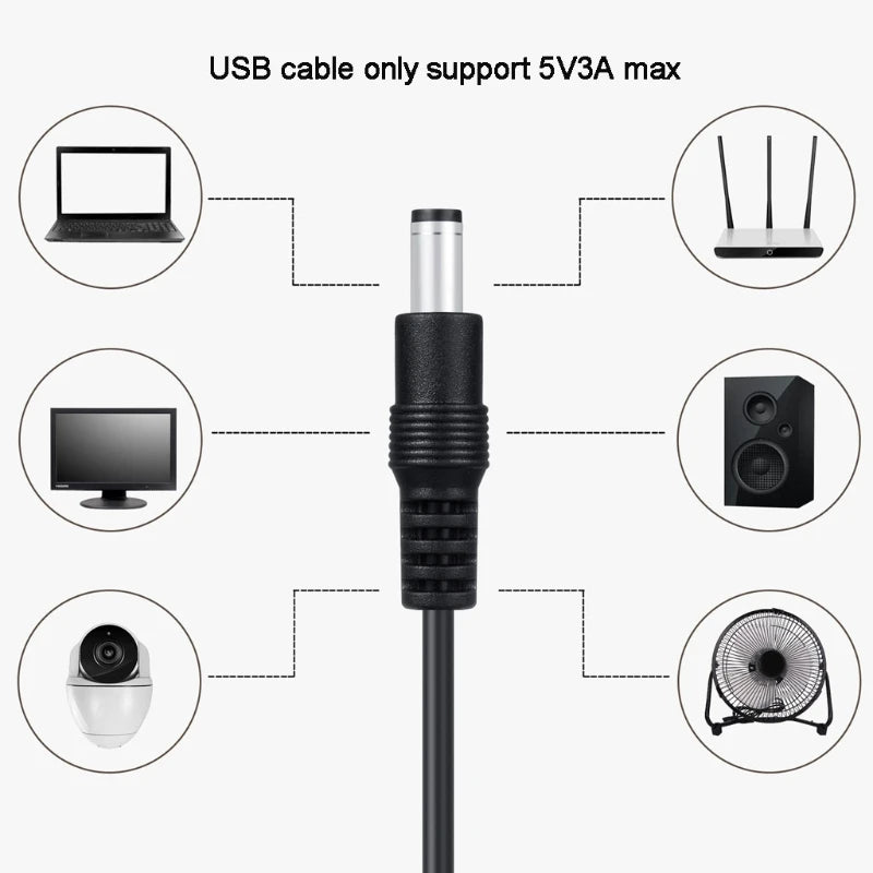 8 in 1 5V USB to DC 5.5x2.1mm 3.5mm 4.0mm 4.8mm 6.4mm 5.5x2.5mm 6.3mm Plug Charging Cord For Fan Speaker Router LED Lamp