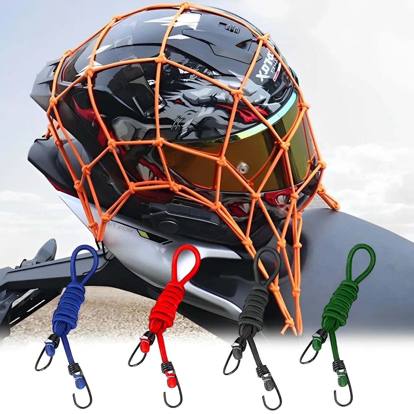 pc Motorcycle Luggage Net Bike 6 Hooks Hold down Fuel Tank Luggage Mesh Web Bungee Black Motorcycle Bike Tank Car Styling
