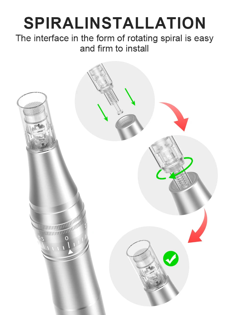 Professional High Frequency And Mute Dermapen Wireless Electric Microneedling Derma Pen With 30 Replaceable Needle Cartridges
