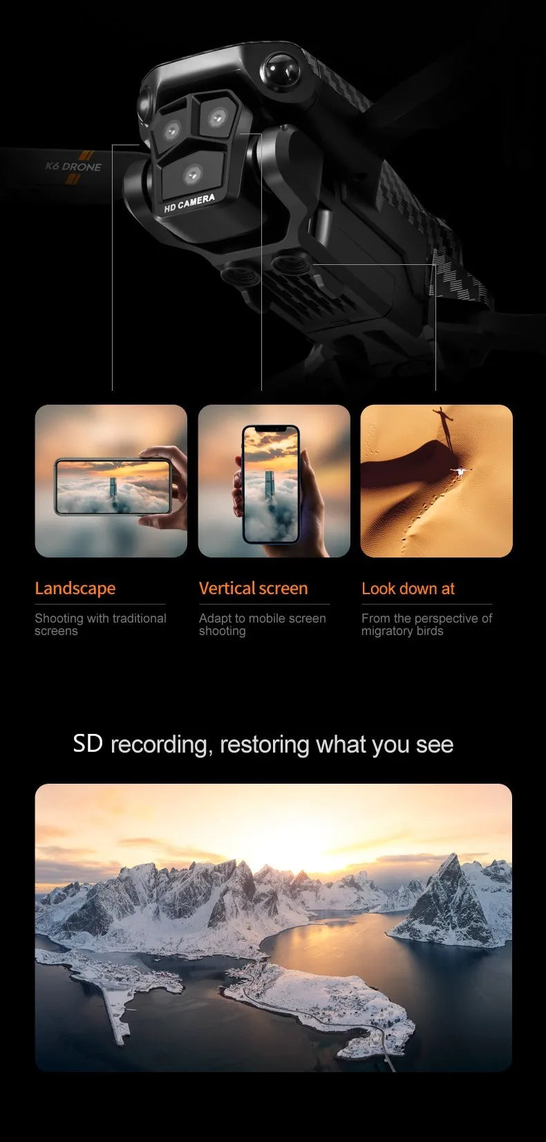 New K6 Max RC Drone 8K Professional Three Cameras Optical Flow Four-way Obstacle Avoidance Aerial Photography Quadcopter