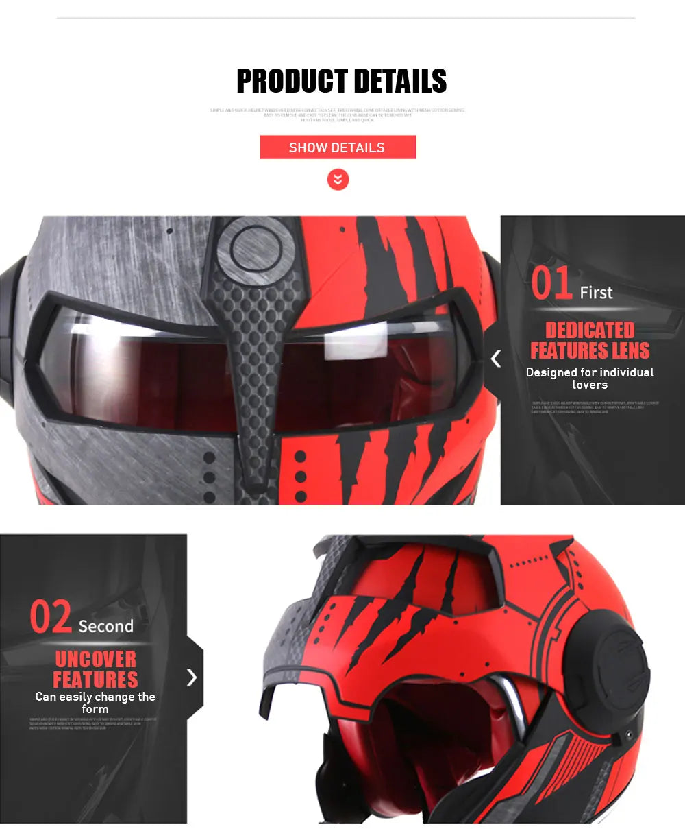 Flip up Motorcycle Helmet Ironman Verspa Street Full Face Casco Moto Cruiser Chopper Cafe Racer Capacetes
