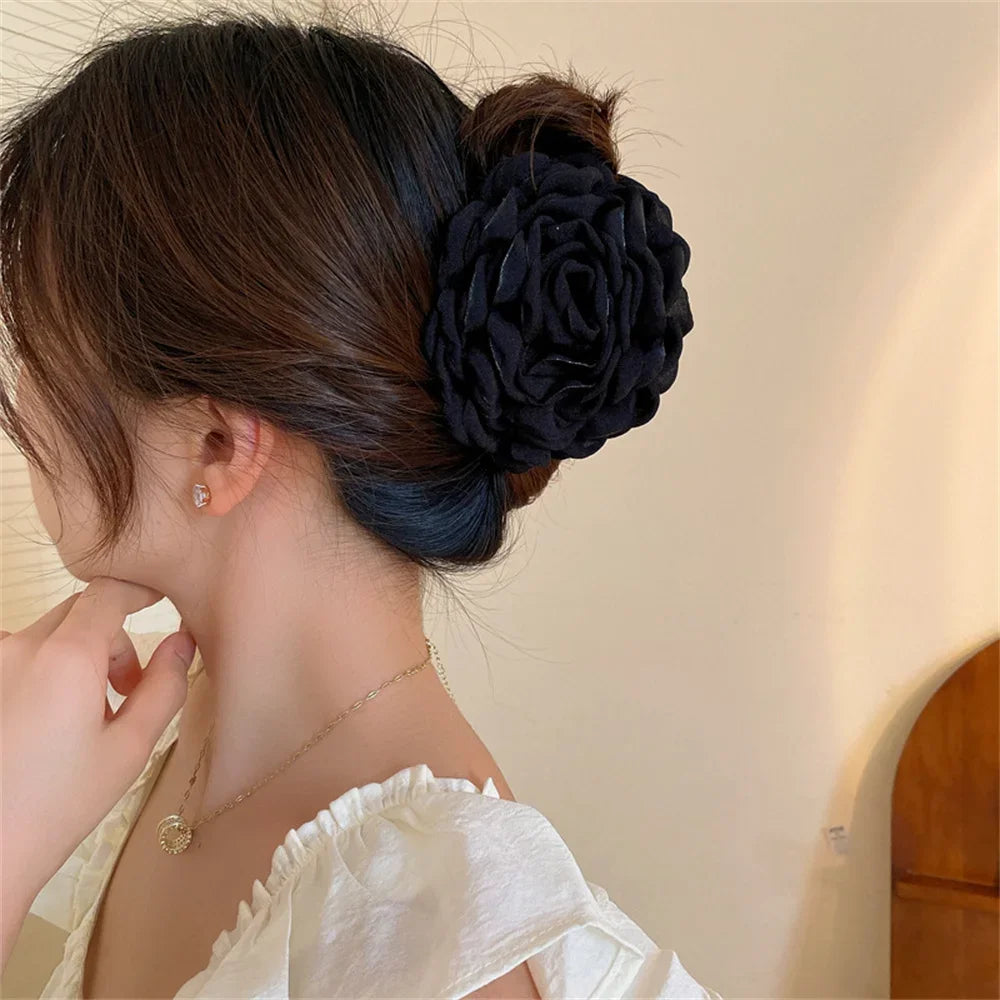 Elegance Fabric Rose Flower Hair Claw Clips Women Girls Trendy Hair Clip Barrette Ponytail Clamps Headwear Hair Accessories