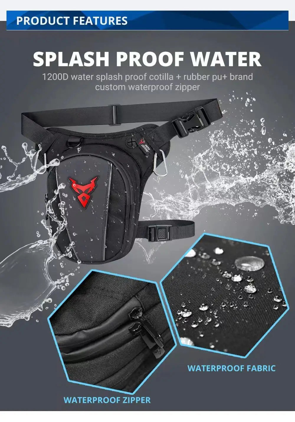 Motorcycle Drop Leg Side Bag Black Motorcycle Bag Hard Shell Outdoor Casual Waist Bag Motorbike Hip Bum Pack Bags