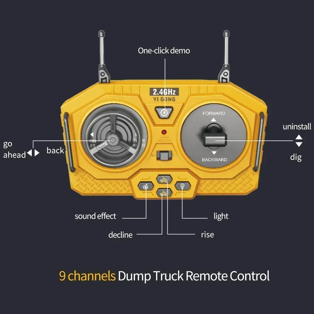 Excavator Dump Trucks 2.4G High Tech 11 Channels RC Bulldozer Alloy Plastic Engineering Vehicle Electronic Toys For Boy Gifts