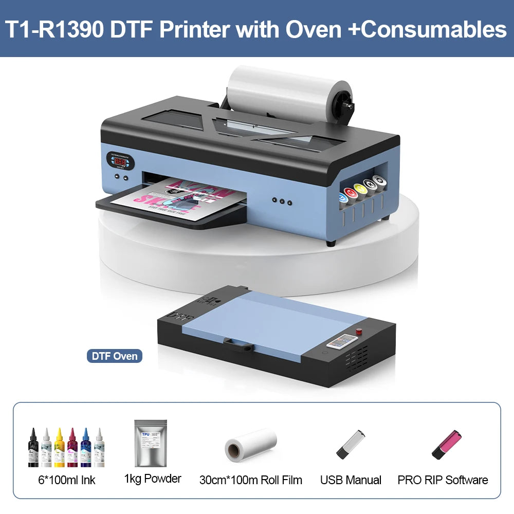 A3 R1390 DTF Printer with DTF Curing Oven Direct To Film DTF tshirt Printing Machine A3 DTF Printer For Clothes Hoodies Fabric