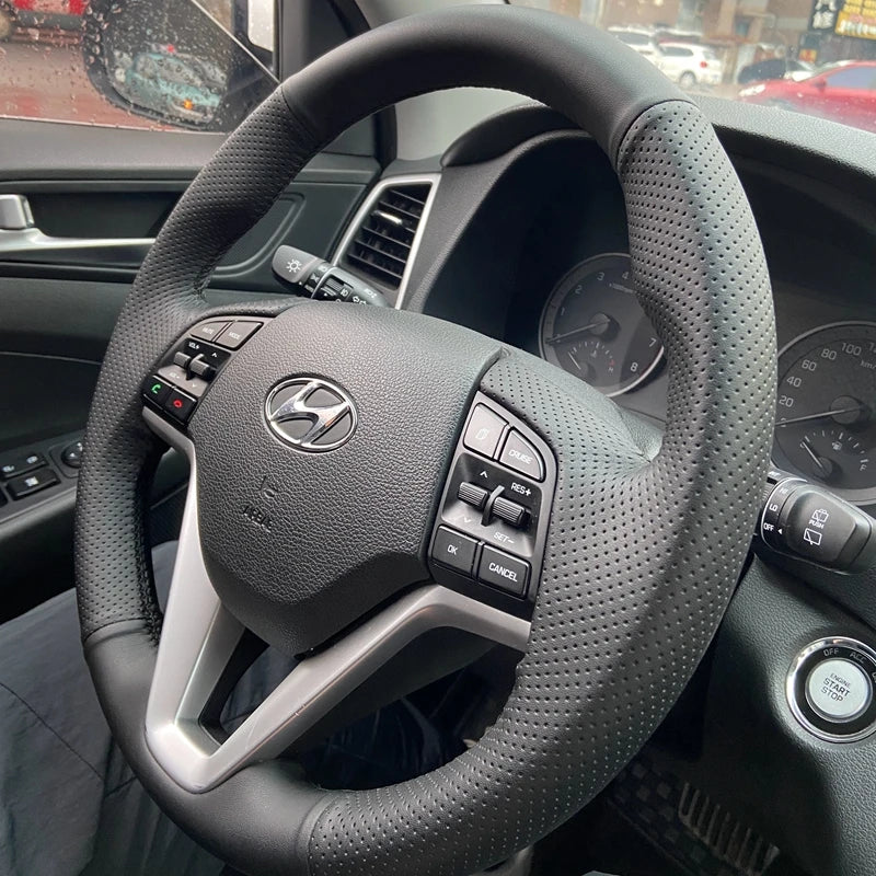 Black Microfiber Leather Hand-stitched Customize Car Steering Wheel Covers For Hyundai Tucson 2015 2016 Car Accessories Interior