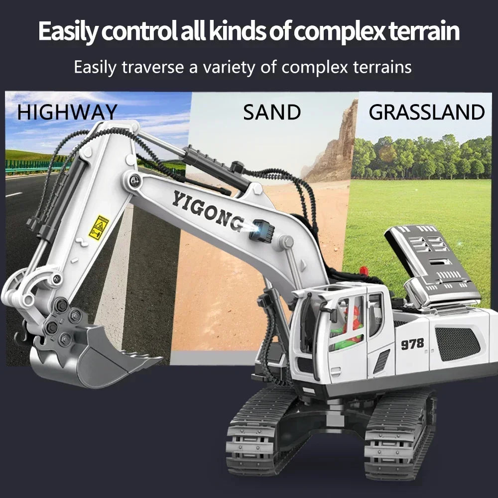 Excavator Dump Trucks 2.4G High Tech 11 Channels RC Bulldozer Alloy Plastic Engineering Vehicle Electronic Toys For Boy Gifts