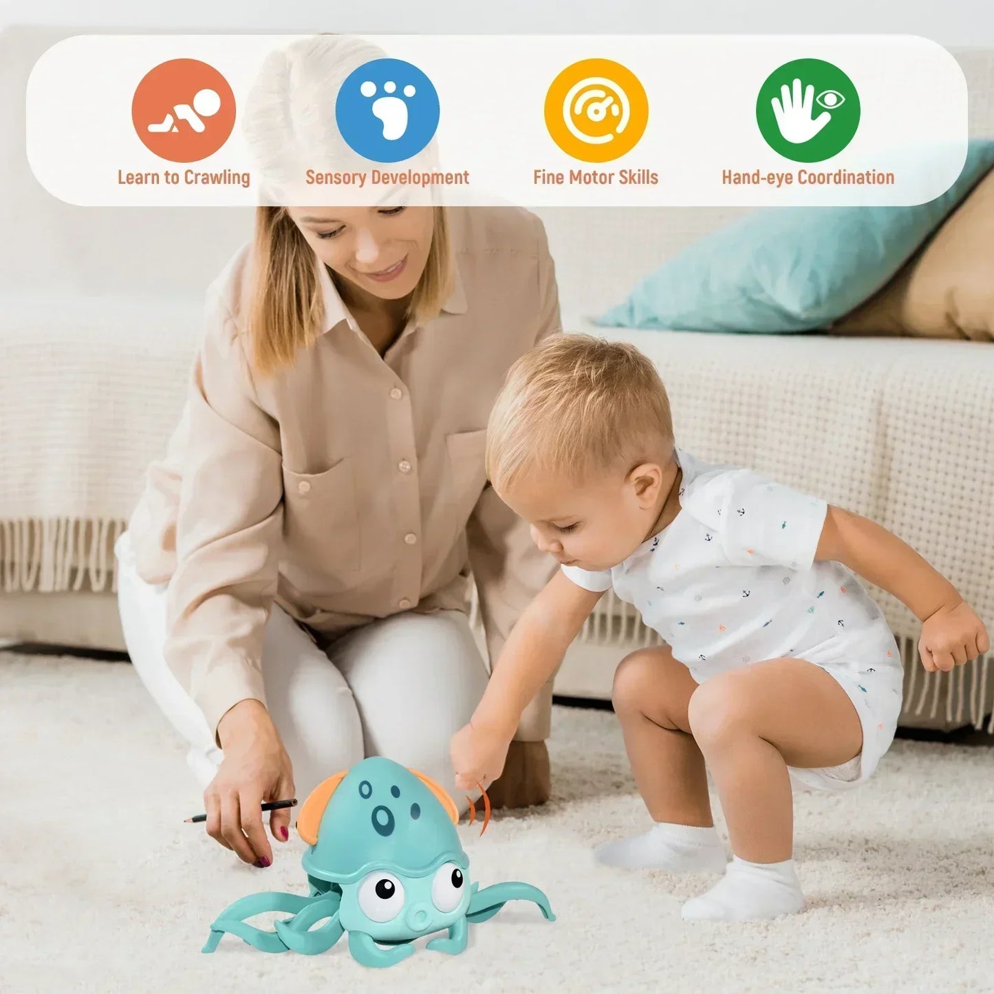 Escape Induction Crab Octopus Crawling Toy Baby Electronic Pets Musical Toys Educational Toddler Moving Toy Kids Christmas Gift