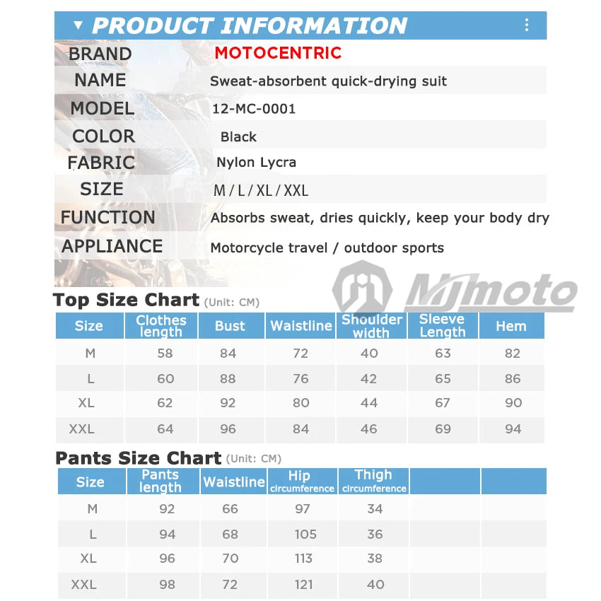 MOTOCENTRIC Motorcycle Underwear Quick-Drying Set Men's Motorcycle Sweat Clothes Base Layers Tight Long Johns Tops & Pants Set