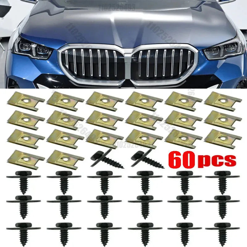 60pc U-Shape Metal Nut/Screw Washers for BMW E46 E92 E90 F10 Car Fender Bumper Cross Head Screws Engine Guard Clip Chassis Sheet