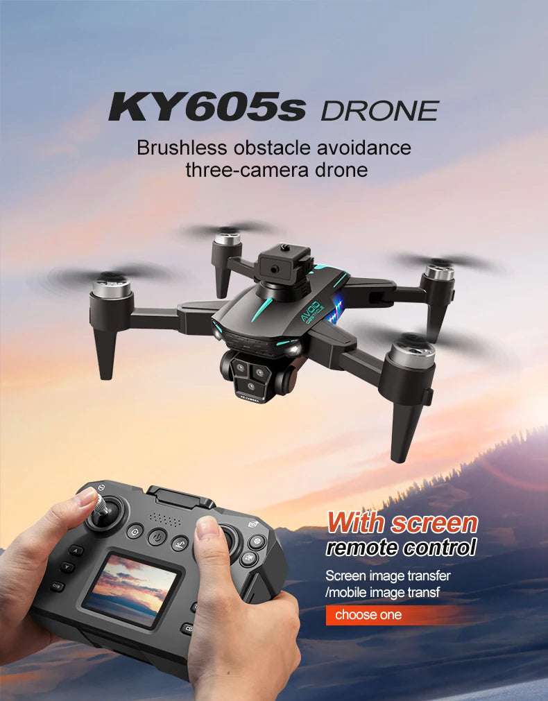 New KY605S Screen Controlled Drone 8K Three HD Camera Brushless Motor Obstacle Avoidance Foldable Quadcopter Dron RC Toys Gifts