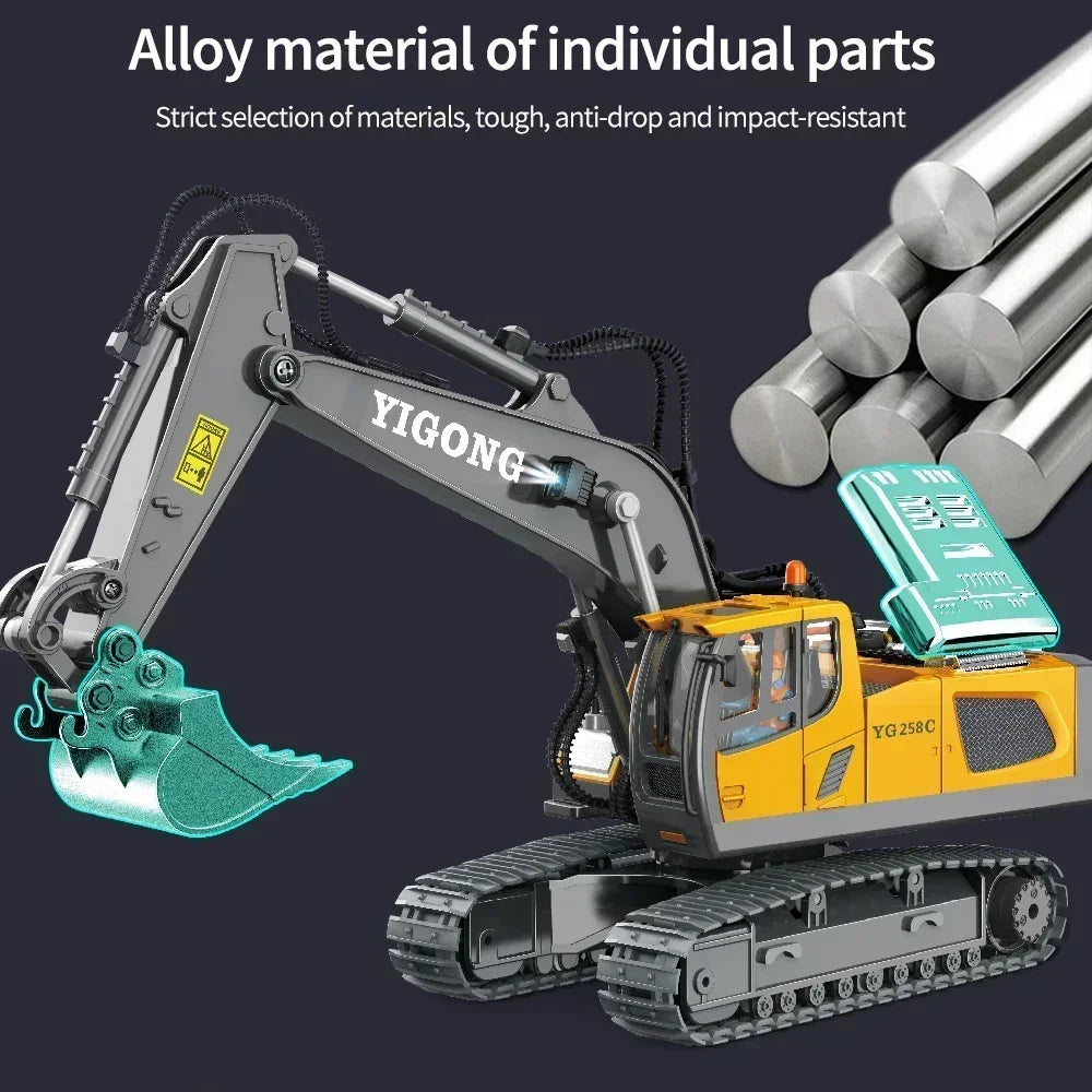 Excavator Dump Trucks 2.4G High Tech 11 Channels RC Bulldozer Alloy Plastic Engineering Vehicle Electronic Toys For Boy Gifts