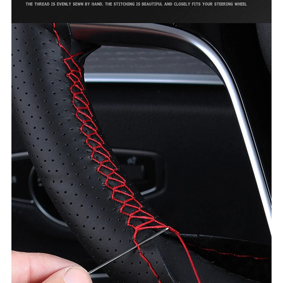 Black Microfiber Leather Hand-stitched Customize Car Steering Wheel Covers For Hyundai Tucson 2015 2016 Car Accessories Interior