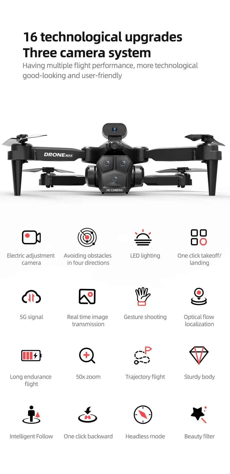 New C10 Drone GPS 8K HD Three Cameras Optical Flow Obstacle Avoidance NairoMarket
