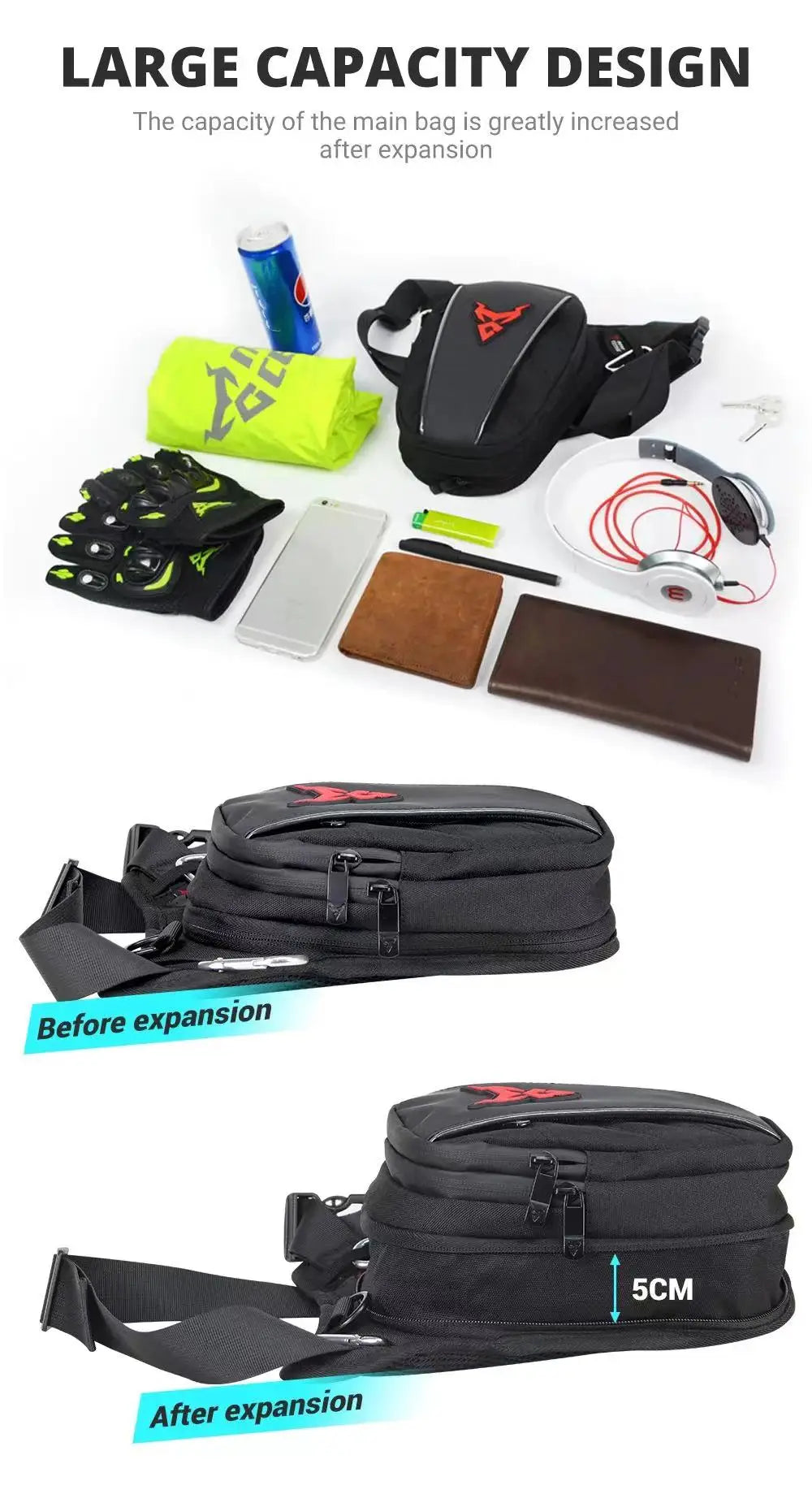 Motorcycle Drop Leg Side Bag Black Motorcycle Bag Hard Shell Outdoor Casual Waist Bag Motorbike Hip Bum Pack Bags