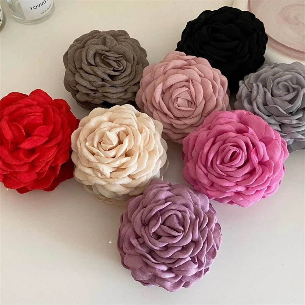 Elegance Fabric Rose Flower Hair Claw Clips Women Girls Trendy Hair Clip Barrette Ponytail Clamps Headwear Hair Accessories