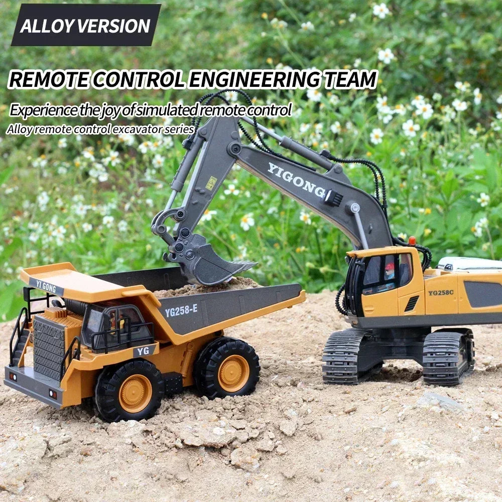 Excavator Dump Trucks 2.4G High Tech 11 Channels RC Bulldozer Alloy Plastic Engineering Vehicle Electronic Toys For Boy Gifts