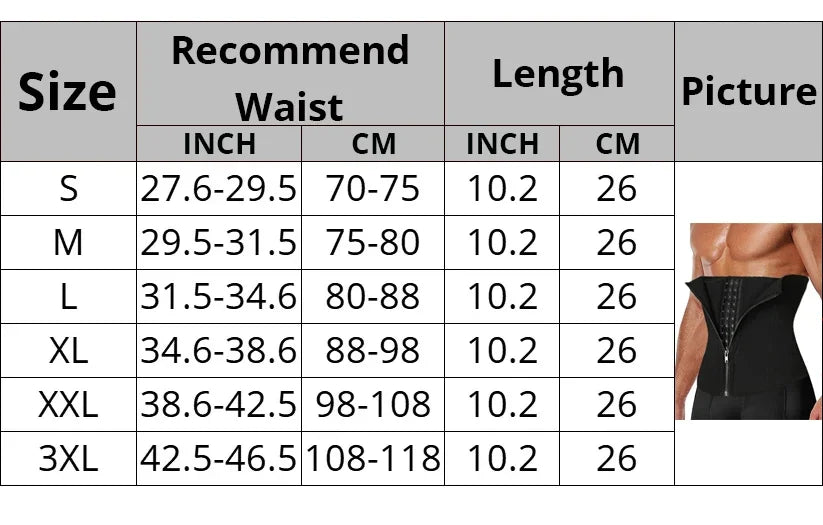 Mens waist trainer size chart hotsell