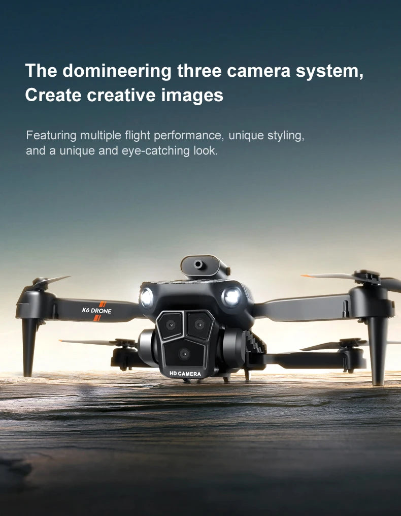 New K6 Max RC Drone 8K Professional Three Cameras Optical Flow Four-way Obstacle Avoidance Aerial Photography Quadcopter