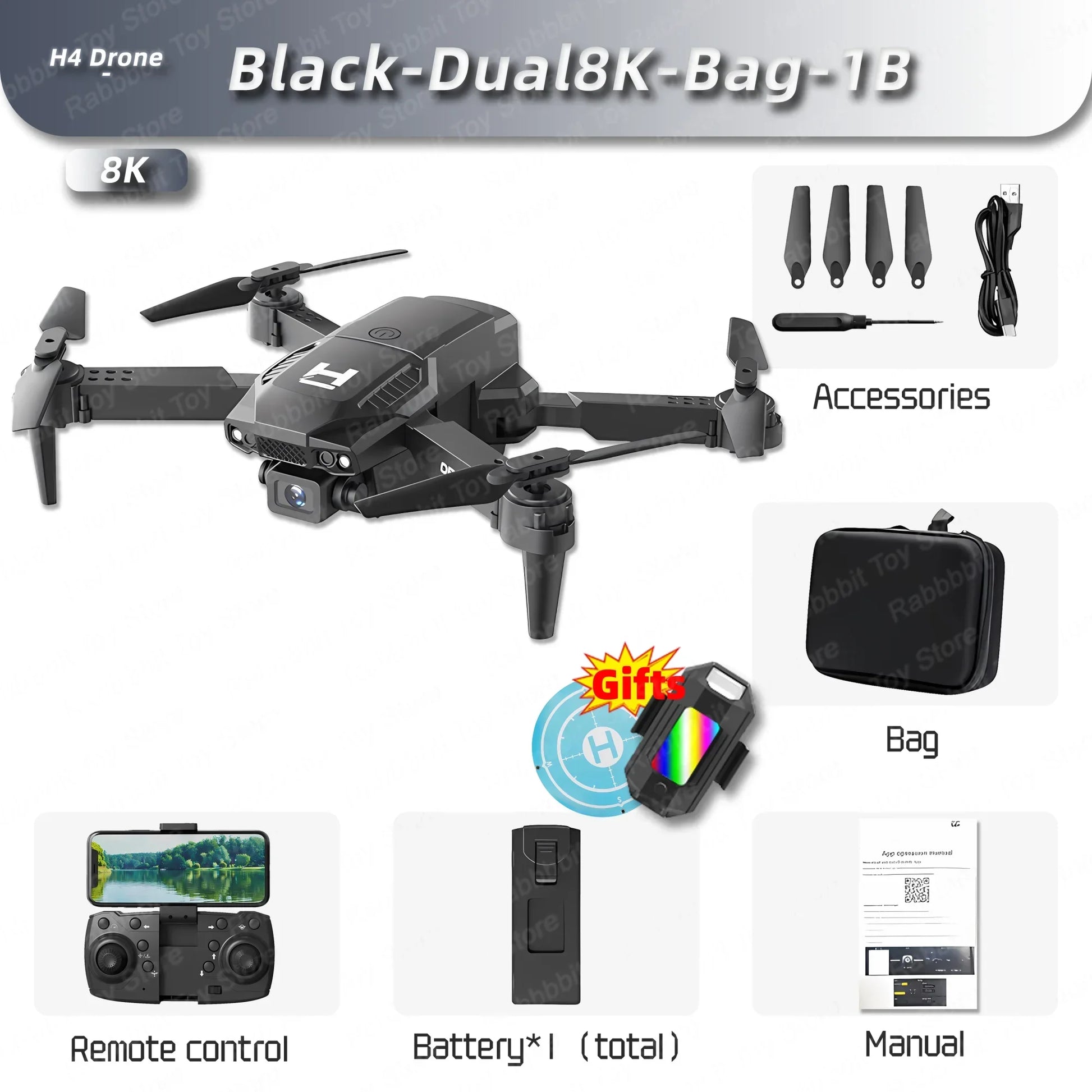 New H4 Mini Drone 4K WIFI FPV Wide Angle HD Dual8K Camera Height Hold NairoMarket