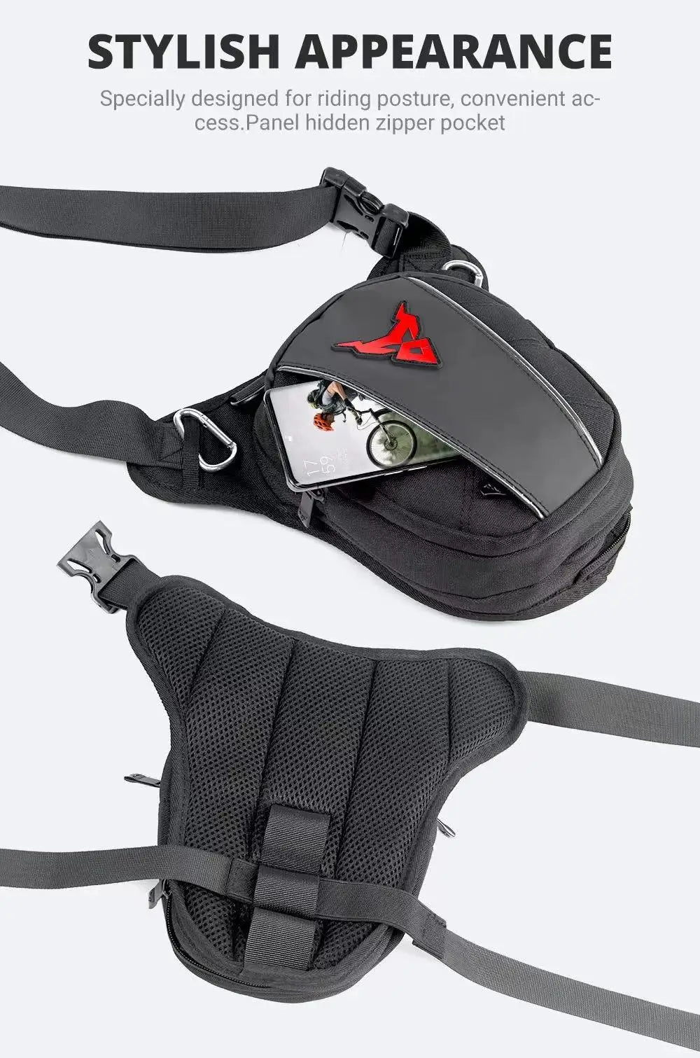 Motorcycle Drop Leg Side Bag Black Motorcycle Bag Hard Shell Outdoor Casual Waist Bag Motorbike Hip Bum Pack Bags