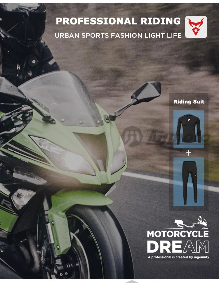 MOTOCENTRIC Motorcycle Underwear Quick-Drying Set Men's Motorcycle Sweat Clothes Base Layers Tight Long Johns Tops & Pants Set
