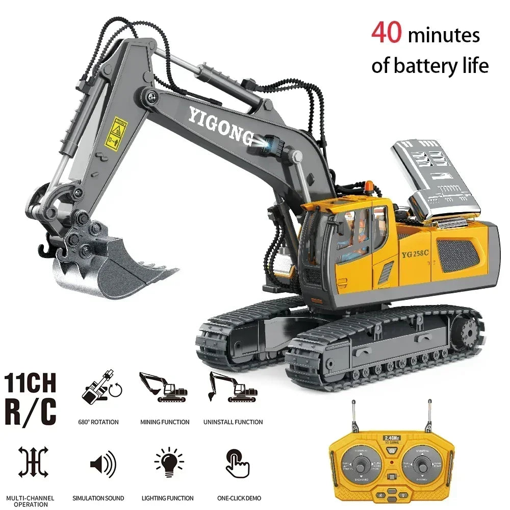 Excavator Dump Trucks 2.4G High Tech 11 Channels RC Bulldozer Alloy Plastic Engineering Vehicle Electronic Toys For Boy Gifts