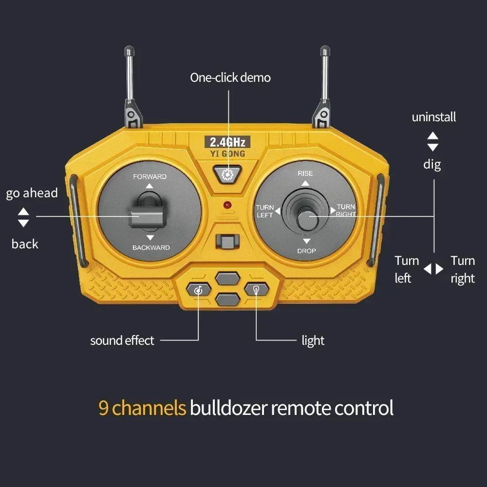 Excavator Dump Trucks 2.4G High Tech 11 Channels RC Bulldozer Alloy Plastic Engineering Vehicle Electronic Toys For Boy Gifts
