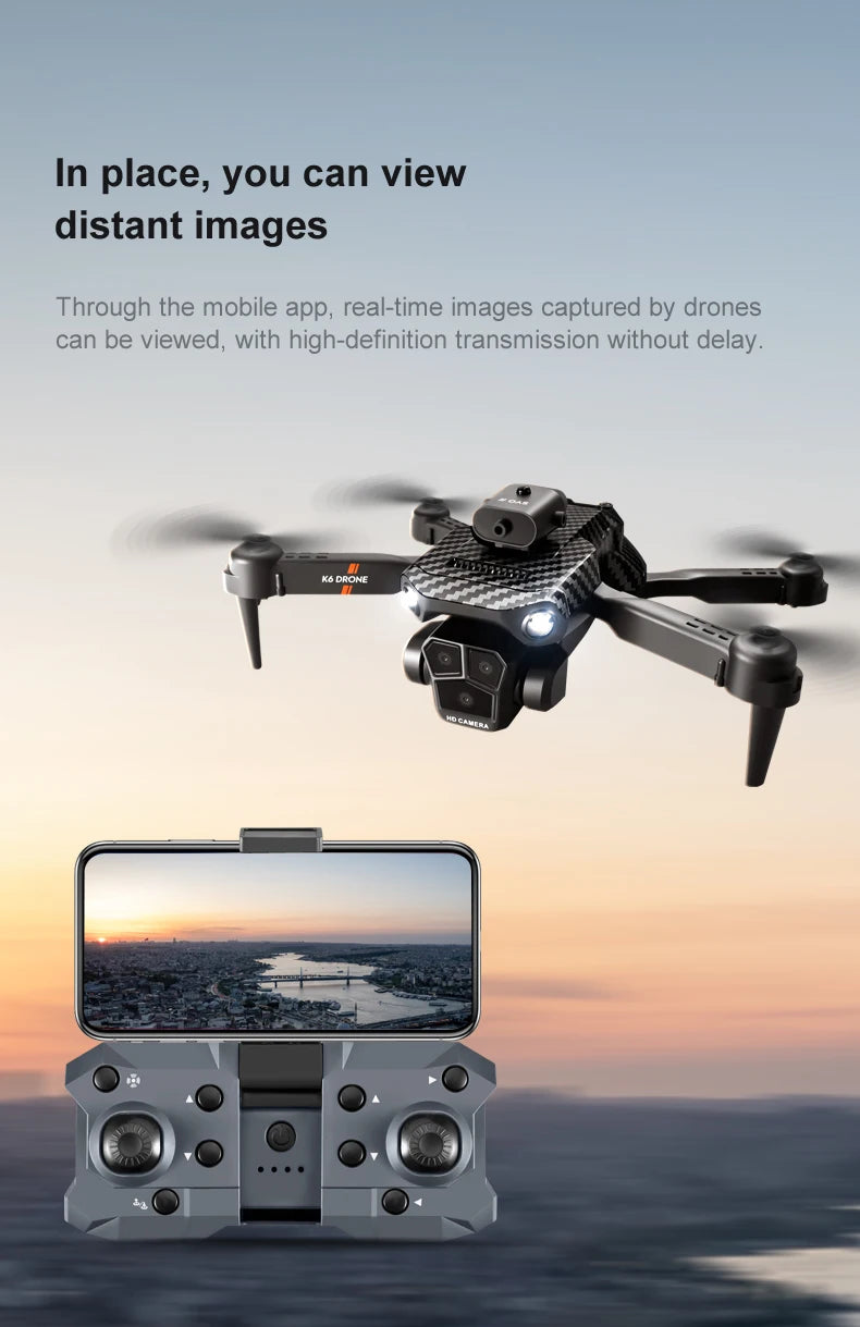 New K6 Max RC Drone 8K Professional Three Cameras Optical Flow Four-way Obstacle Avoidance Aerial Photography Quadcopter