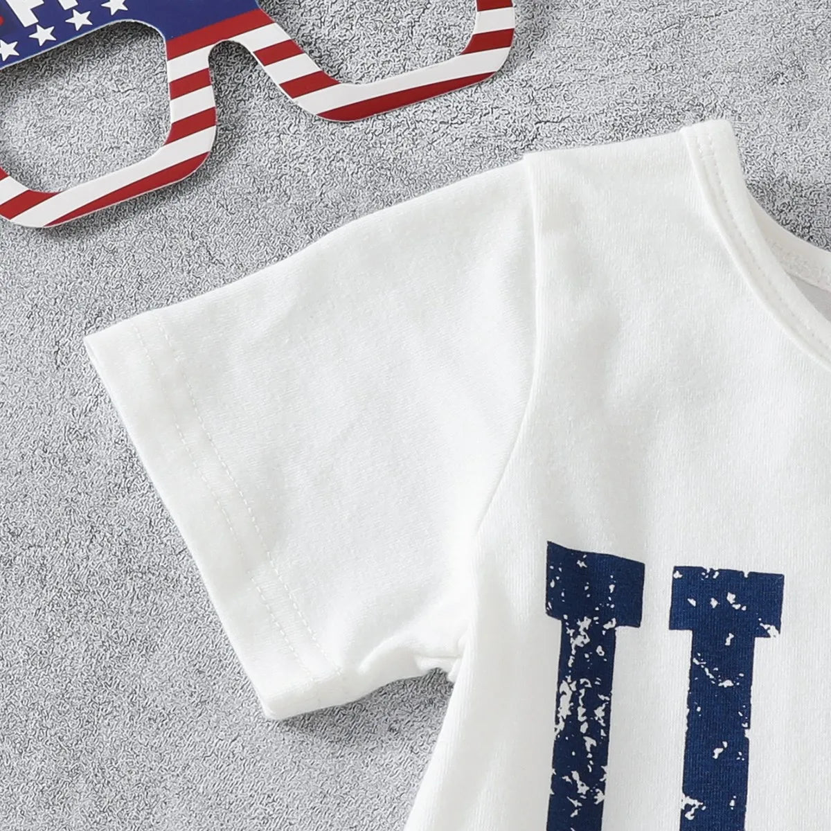 Independence Day USA Flag Element Five-pointed Star Casual Tops and Shorts Two-piece Set for Infants and Children