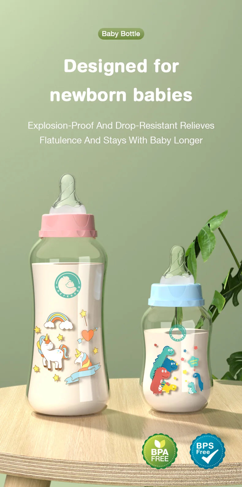 Dr.isla 150 240ML Baby PP Bottle Wide Mouth Newborn Baby Bottle with Handle Baby Milk Bottle Newborn Pattern Baby Cup BPA Free
