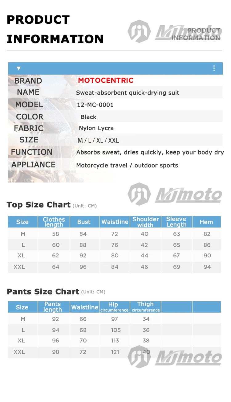 MOTOCENTRIC Motorcycle Underwear Quick-Drying Set Men's Motorcycle Sweat Clothes Base Layers Tight Long Johns Tops & Pants Set