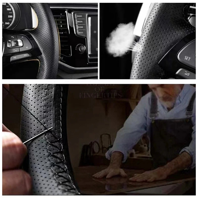 Black Microfiber Leather Hand-stitched Customize Car Steering Wheel Covers For Hyundai Tucson 2015 2016 Car Accessories Interior