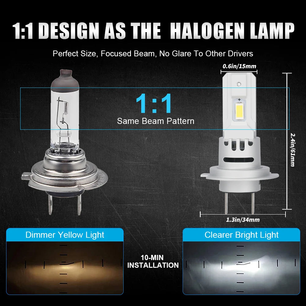 1pair/2pcs 80W Turbo H7 LED Headlights Bulbs Canbus 20000lm Super Bright White Mini H7 LED Headlamp Wireless With Fan 12V