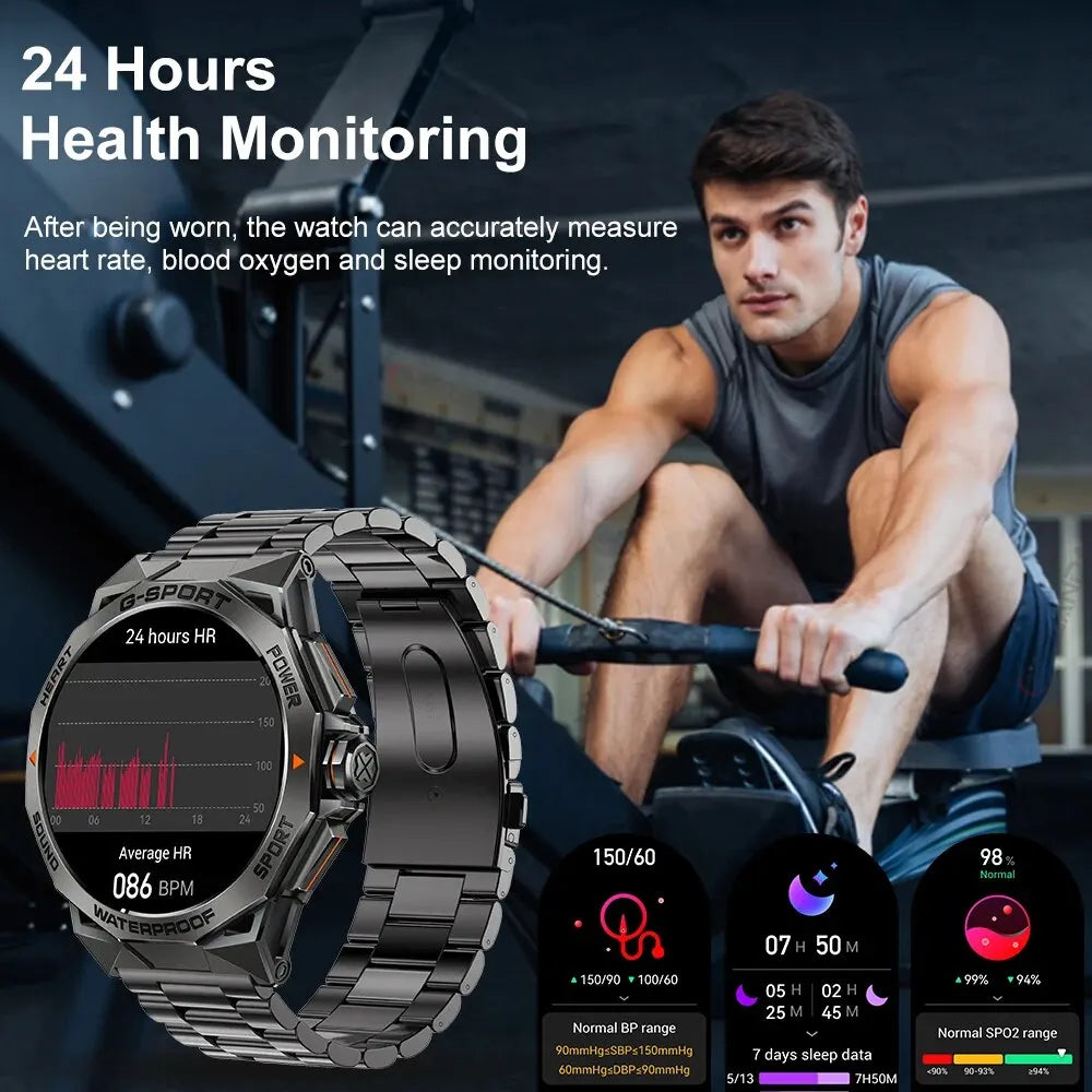 MELANDA 1.43 AMOLED HD Bluetooth Call Smart Watch Men Sports Fitness IP68 Waterproof Steel Smartwatch for Android IOS K62