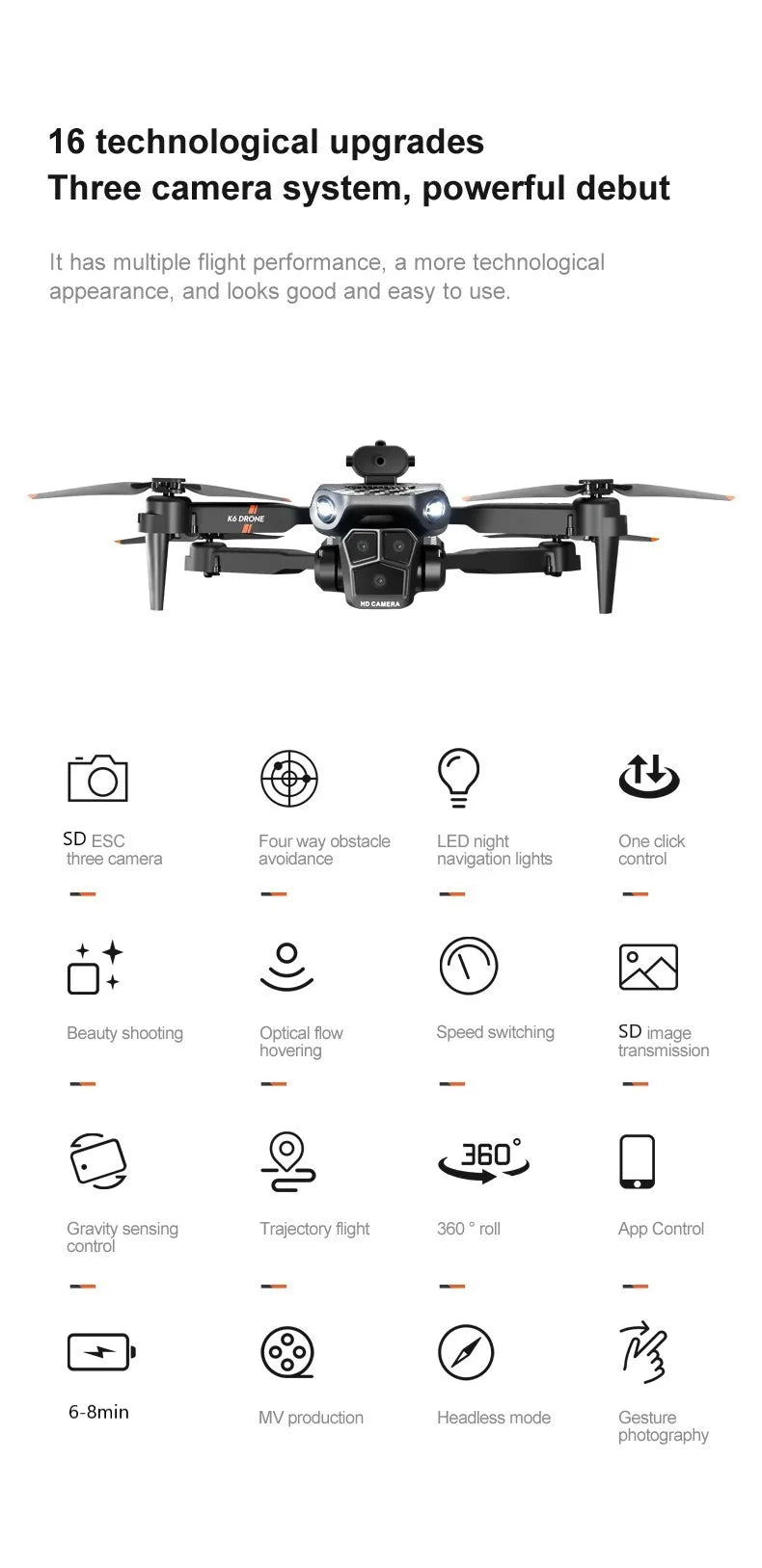 New K6 Max RC Drone 8K Professional Three Cameras Optical Flow Four-way Obstacle Avoidance Aerial Photography Quadcopter