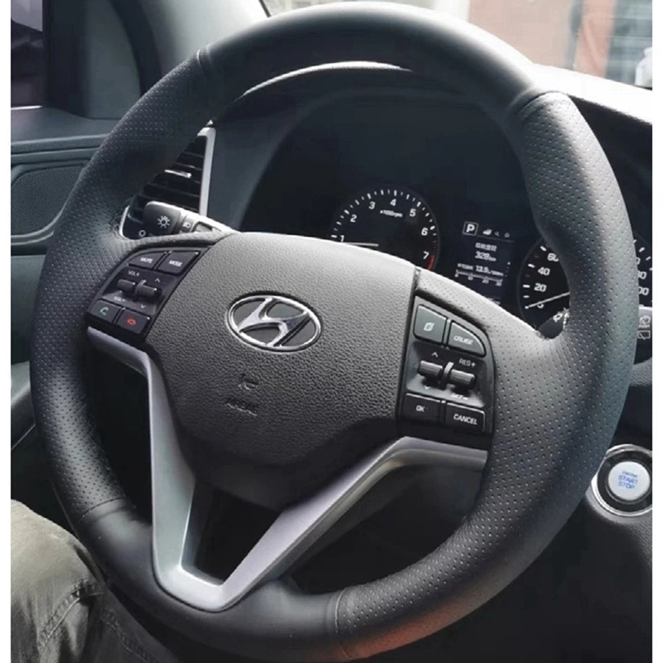 Black Microfiber Leather Hand-stitched Customize Car Steering Wheel Covers For Hyundai Tucson 2015 2016 Car Accessories Interior