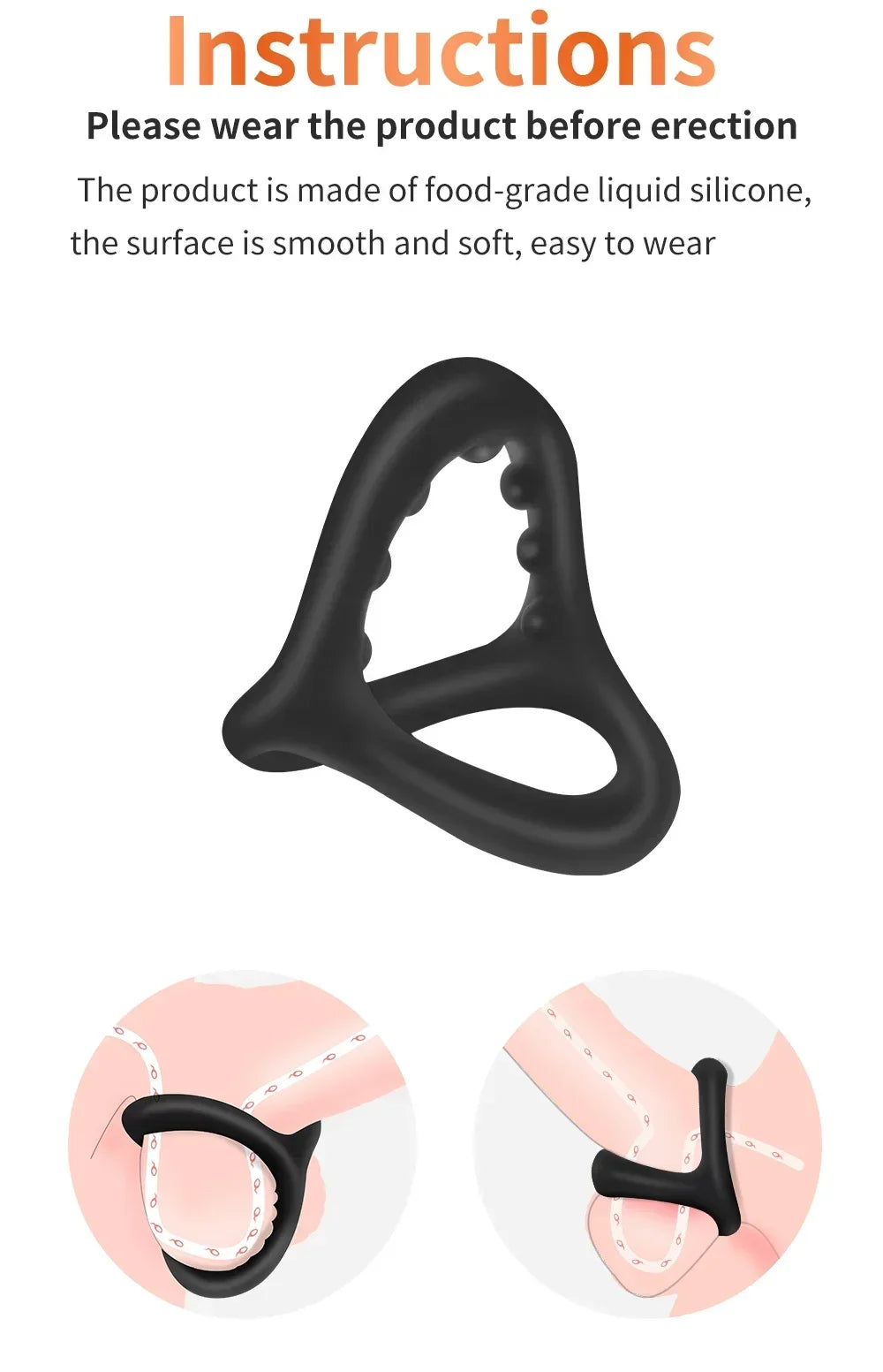 Silicone Penis Rings Cock Ring Erection Enhancing Triangular Penis Ring With Massage Beads Delayed Ejaculation Sex Toys For Men
