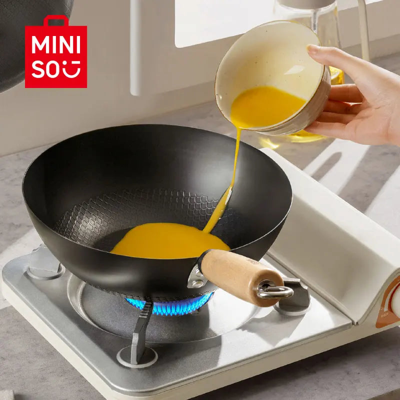 Miniso Kitchenware Iron Skillet Wok Household Wok Uncoated