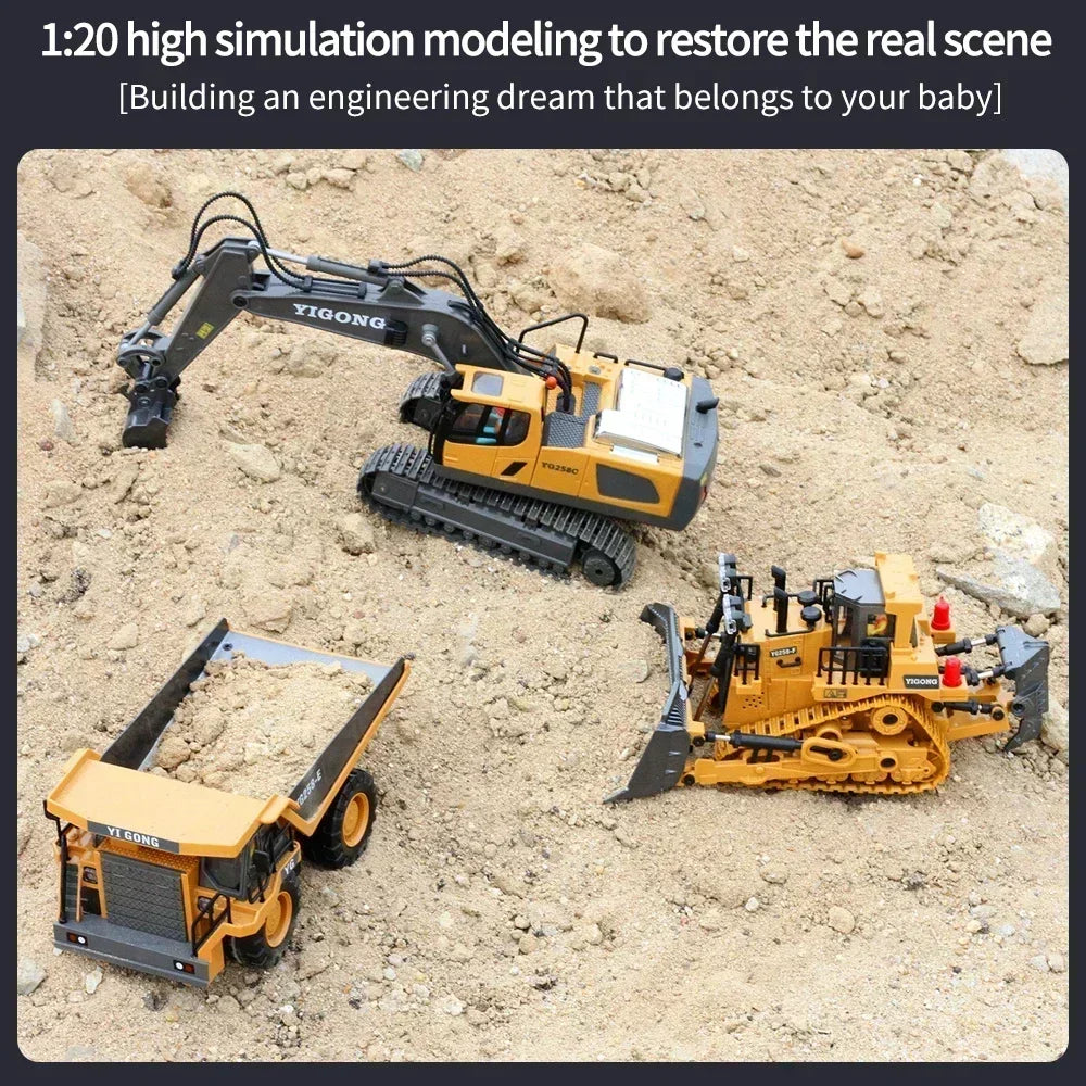 Excavator Dump Trucks 2.4G High Tech 11 Channels RC Bulldozer Alloy Plastic Engineering Vehicle Electronic Toys For Boy Gifts