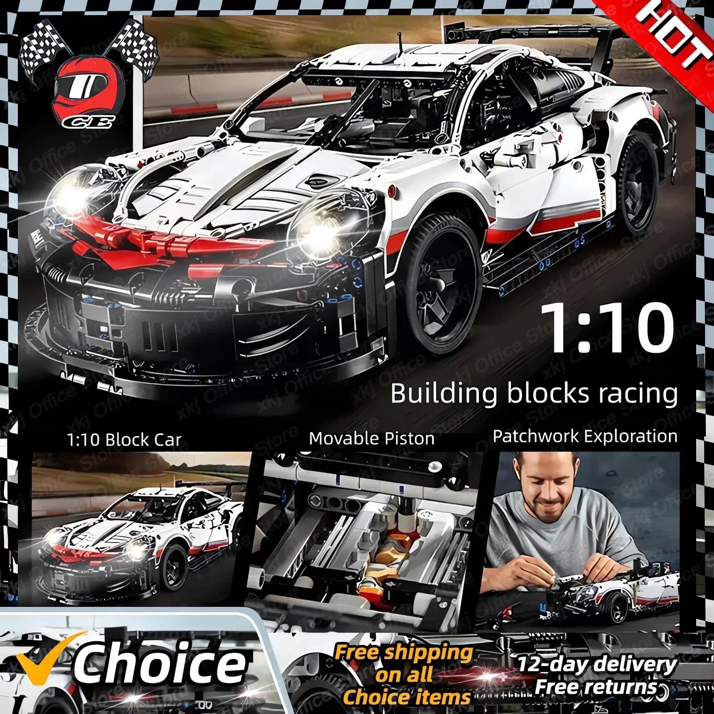 New 1580pcs Classic Racing Car Building Block Toy Education DIY Racing Block Christmas Gift Children's Puzzle Toy Game