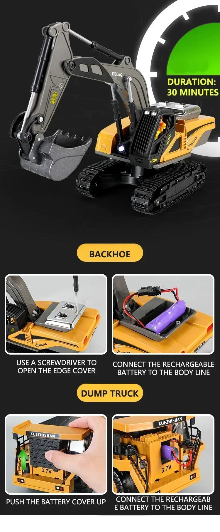 Remote control excavator and dump truck shop