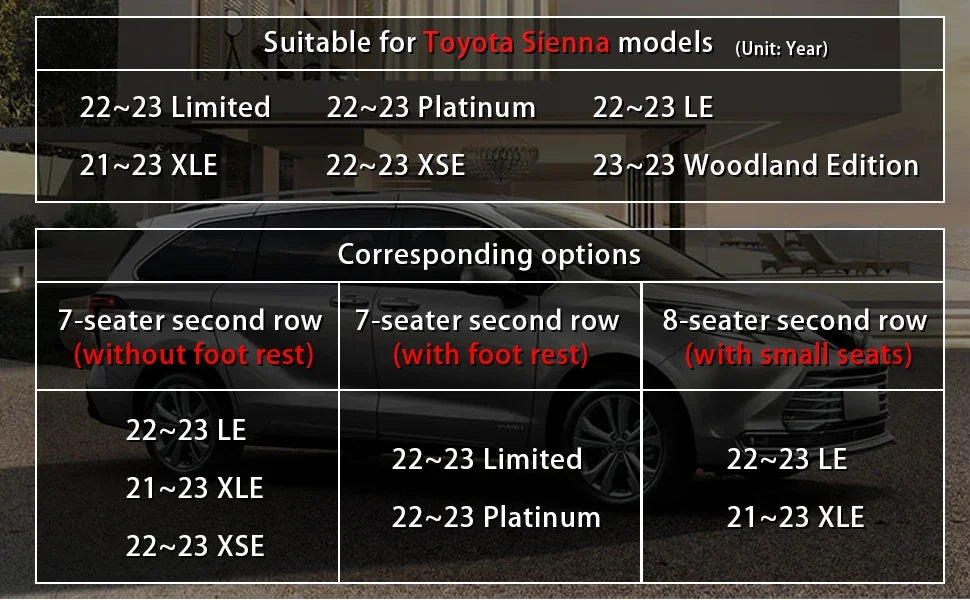 Suitable for Toyota Sienna 2021 2022 2023 2024 car seat covers skin full set truck cover Platinum LE XLE XSE Woodland 7/8 seat